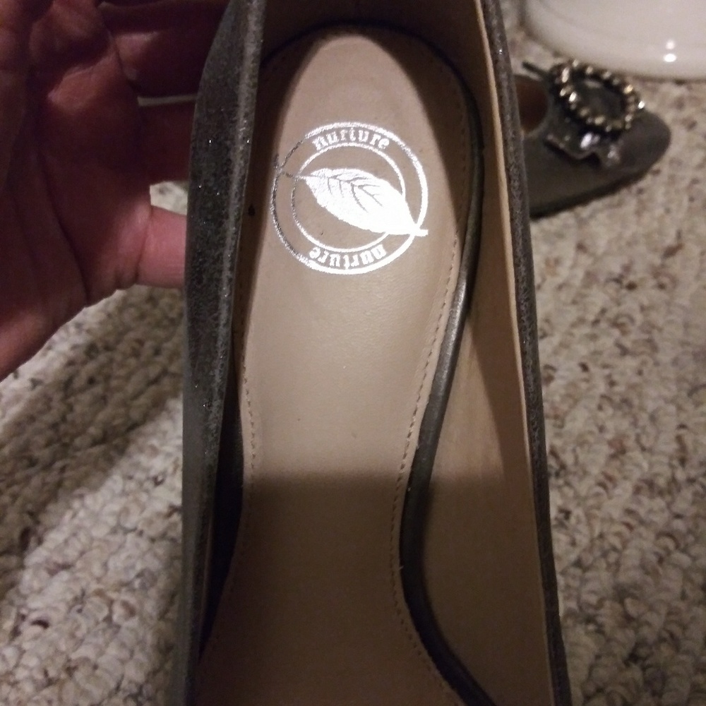 Nurture Julee Silver Leather With Rhinestone Buckle Pumps - Picture 3 of 8